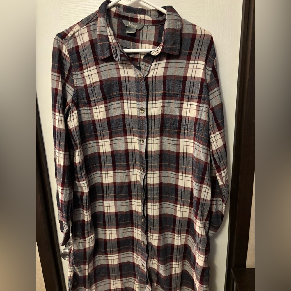 Natural Reflections Burgundy and Gray Plaid Shirt